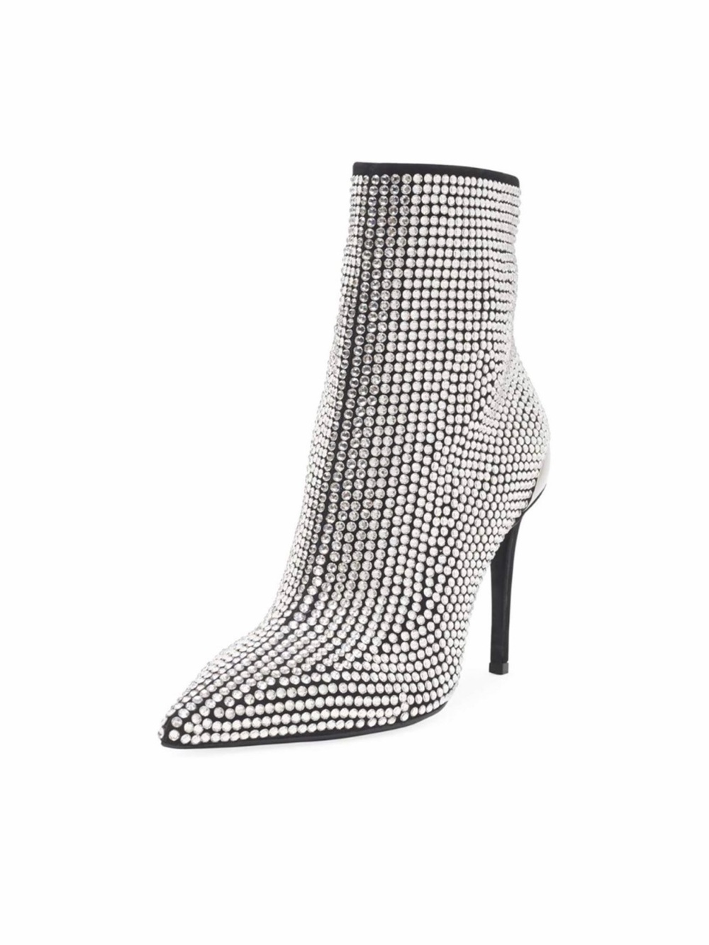 Black Crystal Embellished Pointed Ankle Bootie